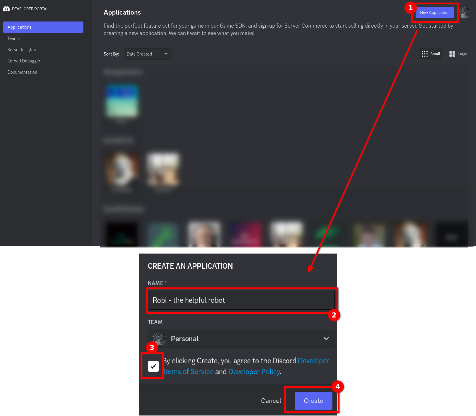 Erstellen einer neuen Applikation im Discord-Developer-Portal